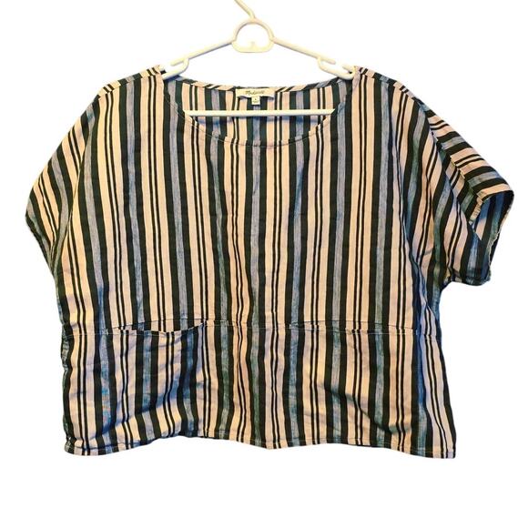 Madewell striped linen blend box style shirt size large - Picture 1 of 5